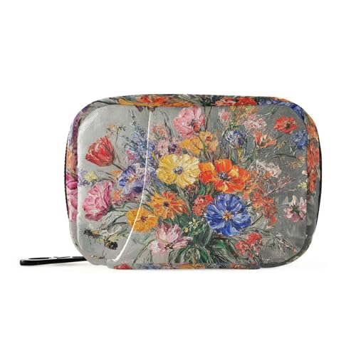 EtherSpher Medikamentententasche mit Retro-Blumen mit farbigem Ölgemälde, mit abnehmbaren Fächern, anbringbar, wöchentliche Pillen-Organizer für die Geldbörse von EtherSpher