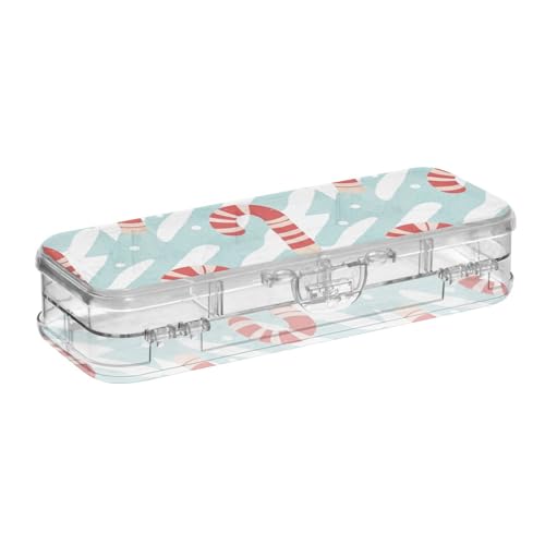 EtherSpher Merry Christmas Federmäppchen mit Zuckerstangen-Motiv, transparent, Kunststoff, 2-lagig, für Schreibwaren, mit Schnappdeckel von EtherSpher