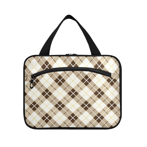 EtherSpher Multifunktionale Designer-Make-up-Tasche mit Haken, kariert, Pastellbraun, kariert, für Damen, Hotel, Bolso de Mano Para, Hombre L, Pastellbraunes Karomuster, Large EtherSpher Multifunktionale Designer-Make-up-Tasche mit Haken, kariert, Pastellbraun, kariert, für Damen, Hotel, Bolso de Mano Para, Hombre L, Pastellbraunes Karomuster, Large von EtherSpher