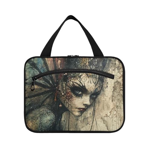 EtherSpher Mysterious Beauty Reise-Make-up-Tasche zum Aufhängen, mit Haken, schickes Designer-Rasierset für Reisen, Reise-Organizer, Größe L, Geheimnisvolle Schönheit, Large von EtherSpher