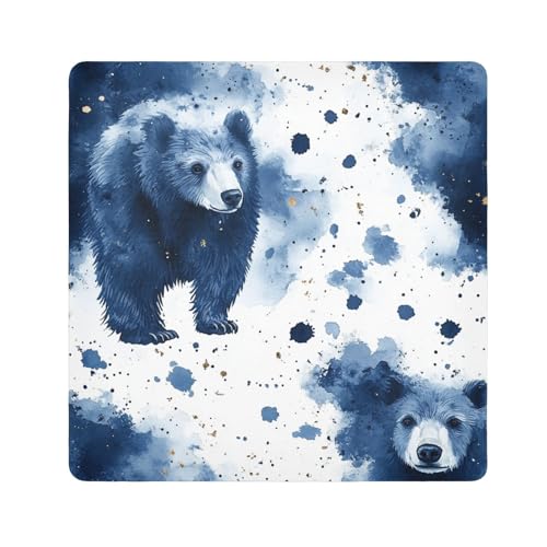 EtherSpher Nature Bear Kulturbeutel, Boho-Stil, Blau, Kamera-Objektivtuch, magische Reisetasche, Organizer, Wickeltasche, 55 x 55 cm, für Damen, Nature Bear Boho-Stil, blau, 21.7x21.7in von EtherSpher