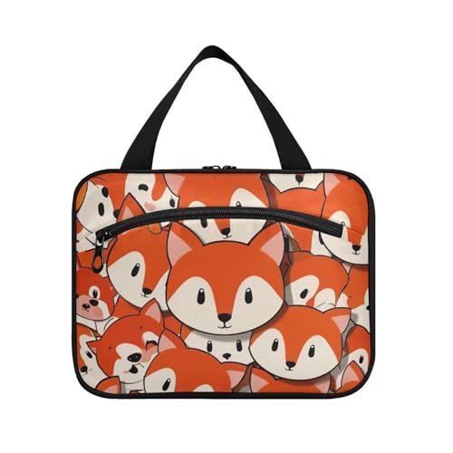 EtherSpher Niedliche Cartoon-Fuchs-orangefarbene Reise-Make-up-Tasche für Frauen mit Haken, Designer-Snack-Tasche für Erwachsene, Toilette, Parfüm de L, Niedlicher Cartoon-Fuchs, Orange, Large von EtherSpher