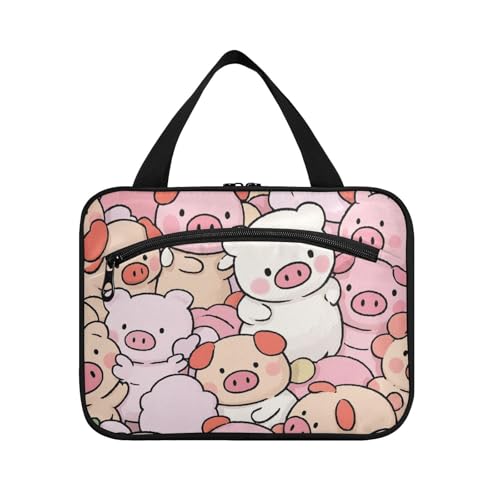EtherSpher Niedliche Cartoon-Schweine-Hängetasche für Reisen mit Haken, Designer-Make-up-Tasche, Organizer für Reisen, Badezimmer, Bolso de Para Mujer, Größe L, Rosa, Niedliches Cartoon-Schweine-Rosa von EtherSpher