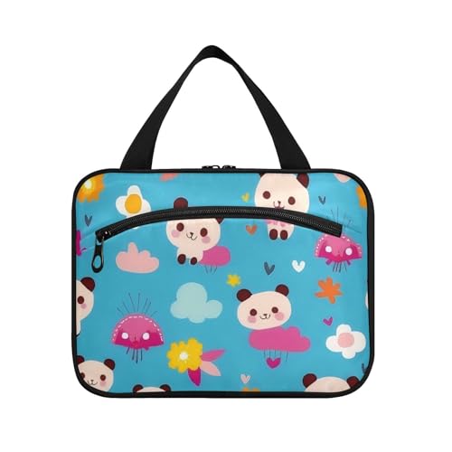 EtherSpher Niedliche Hängetasche mit Cartoon-Pandas, für Reisen, mit Haken, tragbarer Designer-Kosmetik-Organizer für Reisezubehör, Toilettenartikel, Para Maquillaje L, Cartoon-Pandas, niedlich, Large von EtherSpher