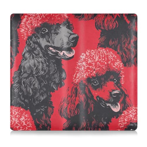 EtherSpher Niedlicher roter und schwarzer Pudel, hochwertiges Leder, Auto-Registrierungs- und Versicherungskartenhalter, Auto-Handschuhfach-Organizer für Führerschein, Karten und wichtige Dokumente von EtherSpher