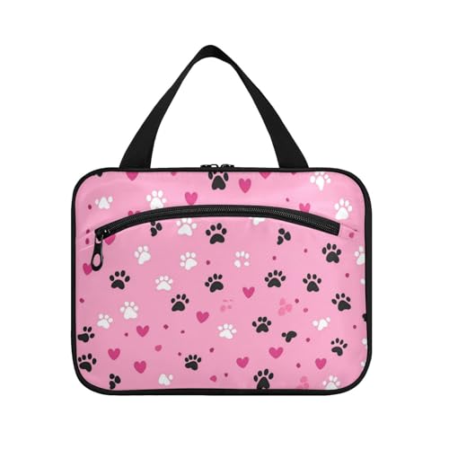 EtherSpher Niedliches Cartoon-Kosmetik-Set mit Pfirsichherzen und Pfotenabdrücken für Herren, mit Haken, erweiterbare Designer-Kosmetiktaschen für Reisende, Badezimmer, Bolsos Para Hombre L, Niedliche von EtherSpher