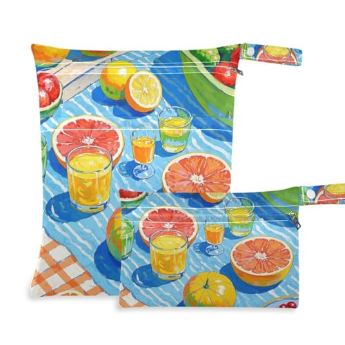 EtherSpher Ölgemälde mit bunten Sommerfrüchten, schmutzsichere Beutel für Windeln, 2 Stück, Reiseutensilien für Babys, mit Griffen zum Baden, Yoga von EtherSpher