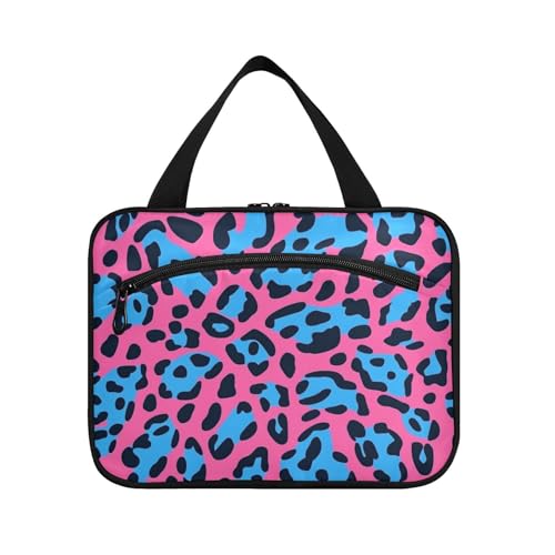 EtherSpher Pfirsichblaue Kulturtasche mit Leopardenmuster für Herren, mit Haken, Designer-Kulturbeutel, erweiterbar, gesteppt, Make-up-Tasche für Damen, Reisen, Urlaub, Bolsas Para Maquillaje de Mujer von EtherSpher