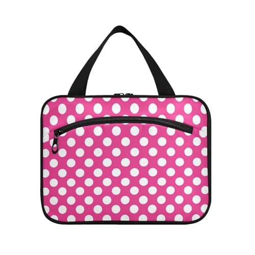 EtherSpher Pfirsichfarbene Reise-Kulturbeutel für Damen, mit Haken, Designer-Zubehör, Rasiertasche für Herren, Reise-Kulturbeutel, Bolso Para Maquillaje de Mujer, L, Pfirsichfarben mit Punkten, Large von EtherSpher