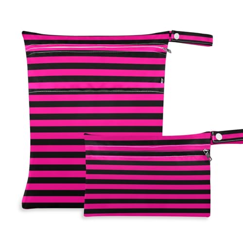 EtherSpher Pink and Black Line wiederverwendbare wasserdichte Taschen, 2 Stück, Wickeltasche, wesentliche Gegenstände mit Griffen zum Baden, Baby-Windeln von EtherSpher