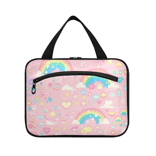 EtherSpher Pixal Reise-Kulturbeutel für Herren mit Haken, Pfirsichmuster, Regenbogenfarben, mit Haken, Designer-Utensilien-Set für Männer und Frauen, Toilette, Bolsos, Para Hombre L von EtherSpher