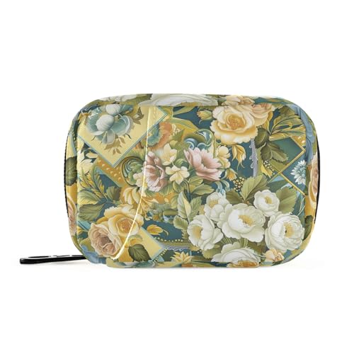 EtherSpher Quadratische Erste-Hilfe-Tasche mit Schal-Design, Jugendstil, mit abnehmbaren Fächern, wiederverwendbar, tragbar, Pillen-Organizer für Geldbörse von EtherSpher