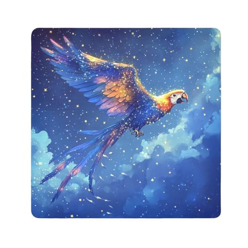 EtherSpher Reise-Kosmetiktasche, Motiv: fliegender Papagei, Kamera-Objektivtuch, selbstklebend, Make-up-Organizer, 55 x 55 cm, für Reisen, Blau-goldener leuchtender fliegender Papagei, 21.7x21.7in von EtherSpher