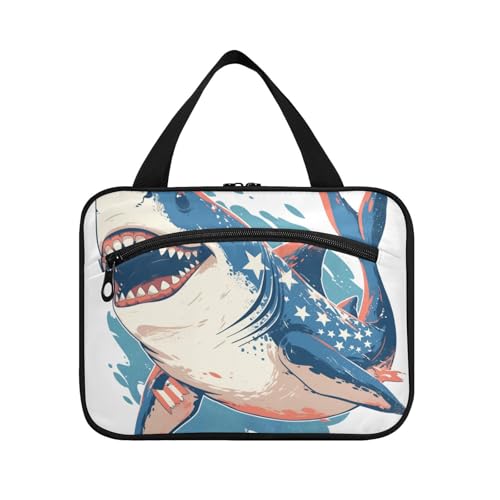 EtherSpher Reise-Kulturbeutel für Damen, Motiv: Cartoon, groß, weiß, 4. Juli, Unabhängigkeitstag, hängende Reise-Kulturbeutel für Damen, mit Haken, erweiterbare Designer-Rasiertasche für Männer und von EtherSpher
