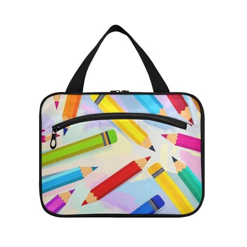 EtherSpher Reise-Kulturbeutel mit Cartoon-Motiv, für Herren, mit Haken, erweiterbare Designer-Make-up-Tasche für Reisende, Toilette, Bolso Para Maquillaje L, Cartoon-Farbstift, Large von EtherSpher