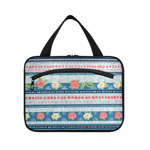 EtherSpher Reise-Kulturbeutel mit Haken, Retro-Rosen, kariert, kompakt, Designer-Kulturbeutel für Toilettenartikel für Damen, ein Muss für Rucksackreisen, Größe L, Blau, Retro-Rosen, kariert, Blau EtherSpher Reise-Kulturbeutel mit Haken, Retro-Rosen, kariert, kompakt, Designer-Kulturbeutel für Toilettenartikel für Damen, ein Muss für Rucksackreisen, Größe L, Blau, Retro-Rosen, kariert, Blau von EtherSpher