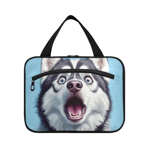 EtherSpher Reise-Kulturbeutel mit Haken, lustiger weißer sibirischer Husky-Hund, zum Aufhängen, große Reise-Kulturbeutel mit Haken, kompakte Designer-Tasche für Herren, für Reisen, Muss von EtherSpher