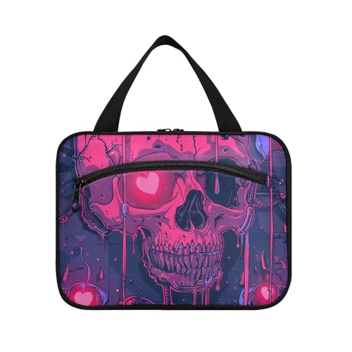 EtherSpher Reise-Kulturbeutel mit Totenkopf-Herz und Sternen, zum Aufhängen, Designerzubehör für Männer und Frauen, Reisen, Urlaub, Größe L, Totenkopf-Herz, Stern, Large von EtherSpher
