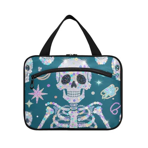 EtherSpher Reise-Kulturbeutel mit künstlichen Pailletten, glitzernd, blauer Totenkopf, mit Haken, Designer-Tasche für Herren, Reisezubehör für Damen, Badezimmer, Bolsas de Maquillaje para mujer L von EtherSpher