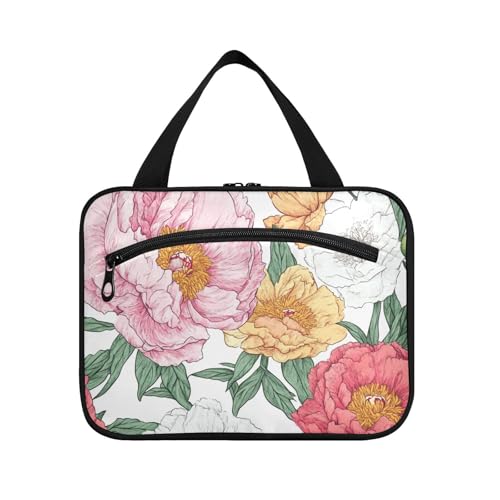EtherSpher Reise-Kulturset mit buntem Vintage-Blumenmotiv zum Aufhängen, erweiterbare Designer-Tasche für Herren für Damen, Camping, Maletín para maquillaje L, Bunte Vintage-Blumen, Large von EtherSpher