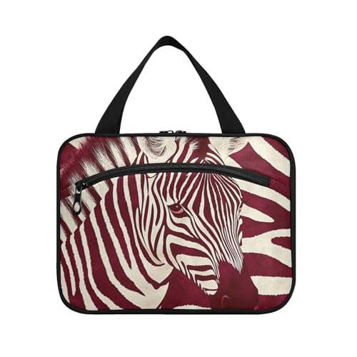 EtherSpher Reise-Make-up-Organizer zum Aufhängen, mit Haken, Designer-Make-up-Taschen für Kreuzfahrt, Reisen, Reisen, Burgunderrot, Größe L, Burgunderrote Hautstruktur, Large von EtherSpher