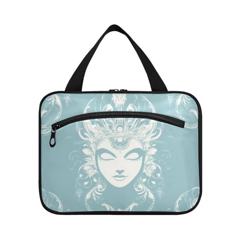 EtherSpher Reise-Make-up-Tasche mit Haken zum Aufhängen, Motiv: Göttin-Kopf, hellblau, niedliche Designer-Kosmetiktasche für Damen, ideal für Urlaub, Bolso de Maquillaje para mujer L, Hellblauer von EtherSpher