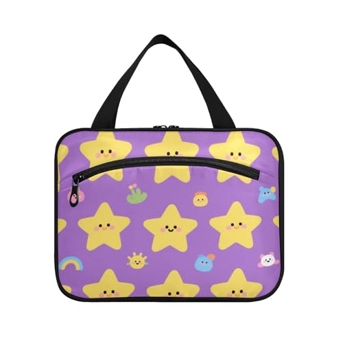 EtherSpher Reise-Make-up-Tasche zum Aufhängen, groß, mit Haken, wasserdicht, Make-up-Tasche, Organizer für Mama, Hotel, Bolso de Mano Para, Hombre L, Violett / Gelb, Violett, gelbe Sterne, niedlich von EtherSpher