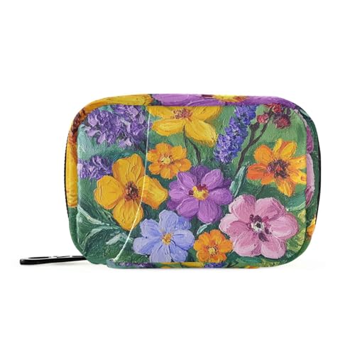 EtherSpher Reise-Medikamententasche mit Retro-Blumen mit grünem Ölgemälde, mit abnehmbaren Fächern, praktischer 7-Tage-Pillen-Organizer für die Geldbörse von EtherSpher
