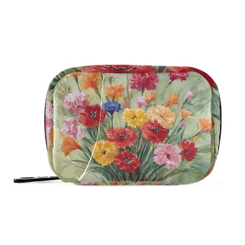 EtherSpher Reise-Medikamententasche mit Retro-Blumen mit grünem Ölgemälde, mit abnehmbaren Fächern, praktischer Pillen-Organizer für die Reise von EtherSpher