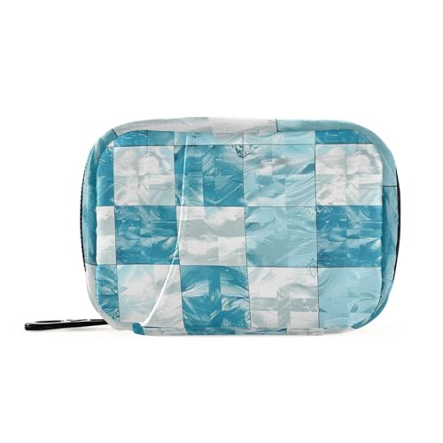 EtherSpher Reise-Medikamententasche mit abnehmbaren Fächern, wiederverwendbar, für unterwegs, Hellblau und Weiß kariert von EtherSpher