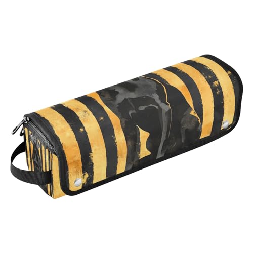 EtherSpher Reise-Werkzeugtasche mit hitzebeständigem Pad, große Kapazität, Glätteisen, Organizer für Glätteisen, Lockenstäbe, Schwarz und Gold, gestreift, Reiseetui für Hunde, Schwarz und Gold, von EtherSpher