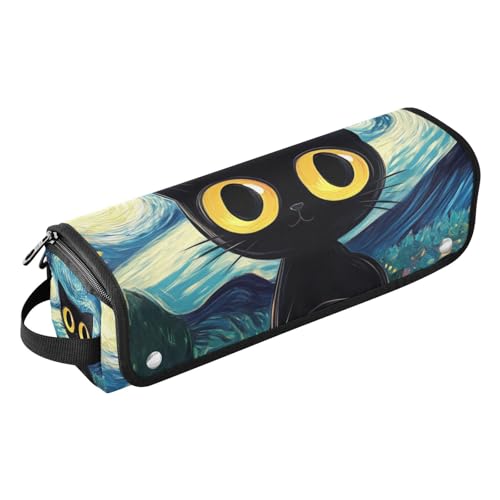 EtherSpher Reise-Werkzeugtasche und hitzebeständige Matte, wasserdicht, Reise-Organizer für Glätteisen, Glätteisen, Lockenstäbe, Cartoon, niedliche schwarze Katze, tragbarer Organizer, von EtherSpher