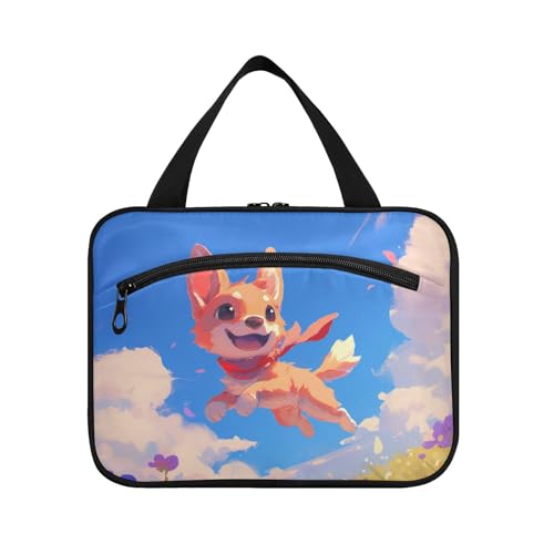 EtherSpher Reiseetui für Toilettenartikel im Chibi-Stil, niedlicher brauner Hund, mit Haken, tragbare Designer-Tasche für Herren, Reisen, Damen, Urlaub, Maleta Para Maquillaje L, Niedlicher brauner von EtherSpher