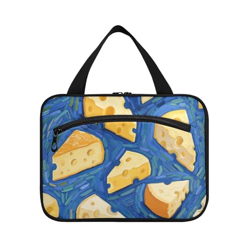 EtherSpher Reisetasche für Damen, mit Haken, schicker Designer-Toilettenartikel-Organizer für Accessoires, ein Muss für Reisen, Cartera Para Maquillaje L, Lebensmittel-Käse-Kunstmalerei, Large von EtherSpher