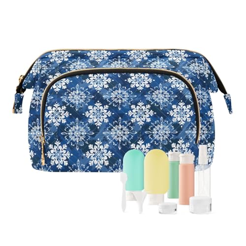 EtherSpher Reisetasche im nautischen Strand-Stil, Schneeflocken, Safari, Weihnachten, leichte Reise-Kosmetiktasche für Damen, Münzgeldbörse für persönliche Gegenstände, Schneeflocken im nautischen von EtherSpher