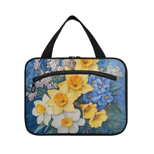 EtherSpher Retro-Blumen mit blauem Ölgemälde, zum Aufhängen, für Herren, Kulturbeutel mit Haken, Designer-Accessoires, Make-up-Tasche für Damen, Camping, Bolso Para, Maquillaje de Mujer, L von EtherSpher
