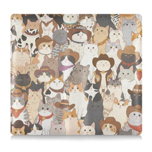 EtherSpher Retro-Cartoon-Western-Cowboy-Katze, Leder, Auto-Registrierungs- und Versicherungskartenhalter, Auto-Brieftasche, Organizer für Ausweis, Führerschein, Schlüsselkontaktinformationskarten von EtherSpher