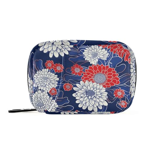 EtherSpher Retro Dunkelblaue Medikamententaschen für Damen mit abnehmbaren Fächern, wiederverwendbare Reise-Hülle für die Handtasche, Chrysantheme Retro Dunkelblau, One Size von EtherSpher