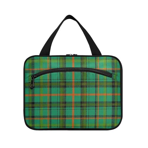 EtherSpher Retro-Kulturbeutel für Herren, Büffelkariert, zum Aufhängen, mit Haken, erweiterbar, wasserdicht, Reisezubehör für Damen, Rucksackreisen, Grün, Retro-Büffelkaro grün, Large von EtherSpher