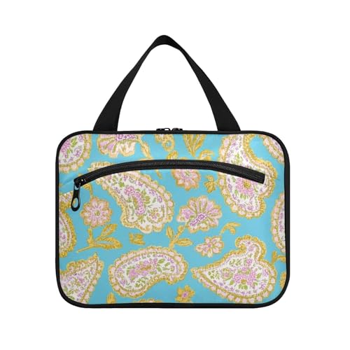 EtherSpher Retro Trendy Flower Paisley Gold Blue Hanging Travel Makeup Organizer with Hook Designer Chic Makeup Bag for car for travel must gym bolsas de maquillaje para mujer L, Retro, trendiges von EtherSpher