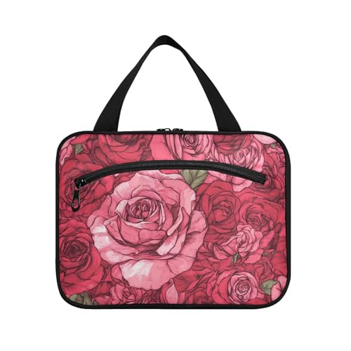 EtherSpher Romantische rote Rosen zum Valentinstag, Hängetasche für Männer auf Reisen mit Haken, tragbare wasserdichte Designer-Kosmetiktasche für Mutter, Toilette, Bolso Para Maquillaje L von EtherSpher