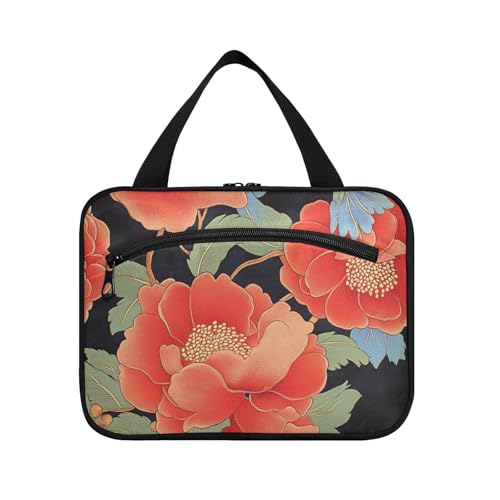 EtherSpher Rote Granatäpfel Blumen Retro hängende hängende Reise-Kulturartikel mit Haken, Designer-Multifunktionstasche für Toilettenartikel für wichtige Dinge für Frauen Reise Maletín para maquillaje von EtherSpher