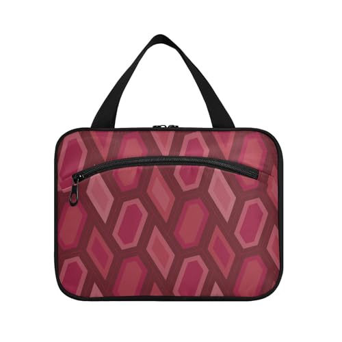 EtherSpher Rote Irregular Line hängende Kosmetiktasche für Damen mit Haken, Designer-Kosmetik-Make-up-Tasche für Damen, Reisegröße L, Rot, Rote unregelmäßige Linie, Large von EtherSpher