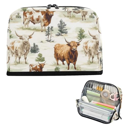 EtherSpher Rustikales Federmäppchen mit Kuhmotiv, großes Fassungsvermögen, Kosmetik, erweiterbar, Schreibwaren-Organizer für Teenager, Schule, Estuches, Escolares Para Lapices von EtherSpher