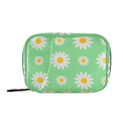EtherSpher Schöne Reisetasche mit Gänseblümchen-Blumenmuster, mit abnehmbaren Fächern, tragbare Pillendose, Organizer für Geldbörse von EtherSpher