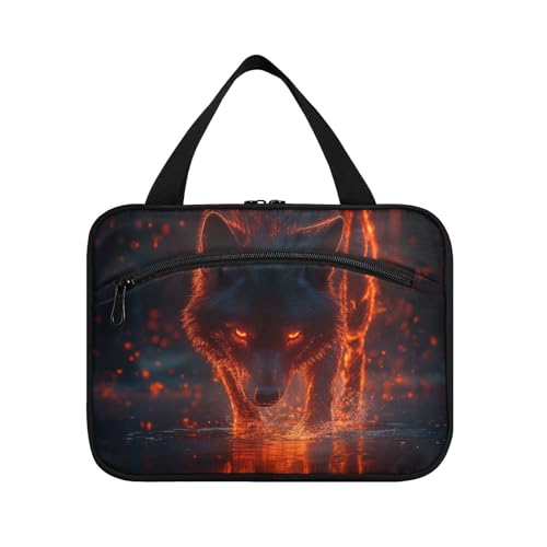 EtherSpher Schöne Reisetasche mit Wolfstier für Damen, mit Haken, faltbares Designer-Kulturset für Damen, Reisen, Camping, Bolso Para Maquillaje de Mujer L, Schönes Wolfstier, Large von EtherSpher