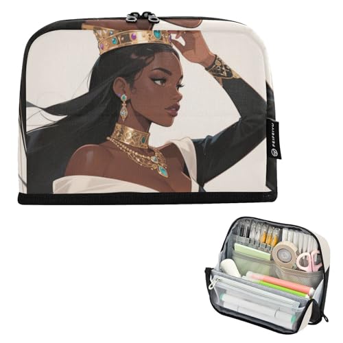 EtherSpher Schöne afrikanische Frau Krone Cartoon Federmäppchen große Kapazität Federmäppchen mit Reißverschluss Organizer Box für Lehrer Reisen Lapiceras para ninas von EtherSpher