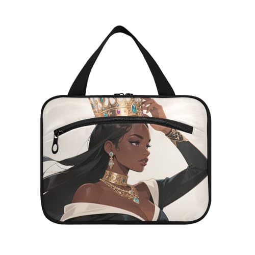 EtherSpher Schöne afrikanische Frauenkrone Cartoon hängende Make-up-Tasche für Frauen mit Haken, erweiterbare Designer-Tasche für Zubehör, ein Muss für Ausflüge, Schöne afrikanische Frauenkrone von EtherSpher