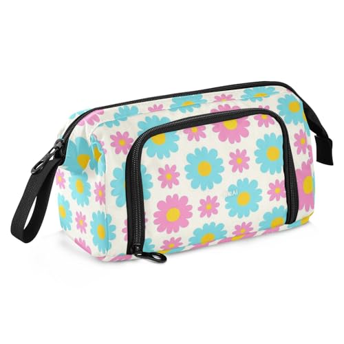 EtherSpher Schönes Federmäppchen mit Gänseblümchen-Blumenmuster, Pfirsichblau, großes Fassungsvermögen, Hartschalen-Federmäppchen, tragbar, für Teenager, Mädchen, Schule, Muss Haves Bolsa Para Lapices von EtherSpher