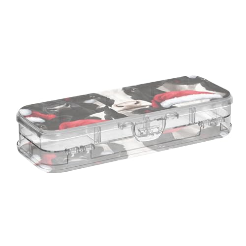 EtherSpher Schwarze und weiße Stiftebox mit weihnachtlichem Kuh-Design, aus Kunststoff, 2-lagig, transparent, für Schreibwaren, mit Schnappdeckel von EtherSpher